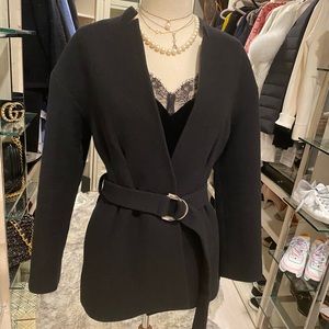 maje black wool belted coat